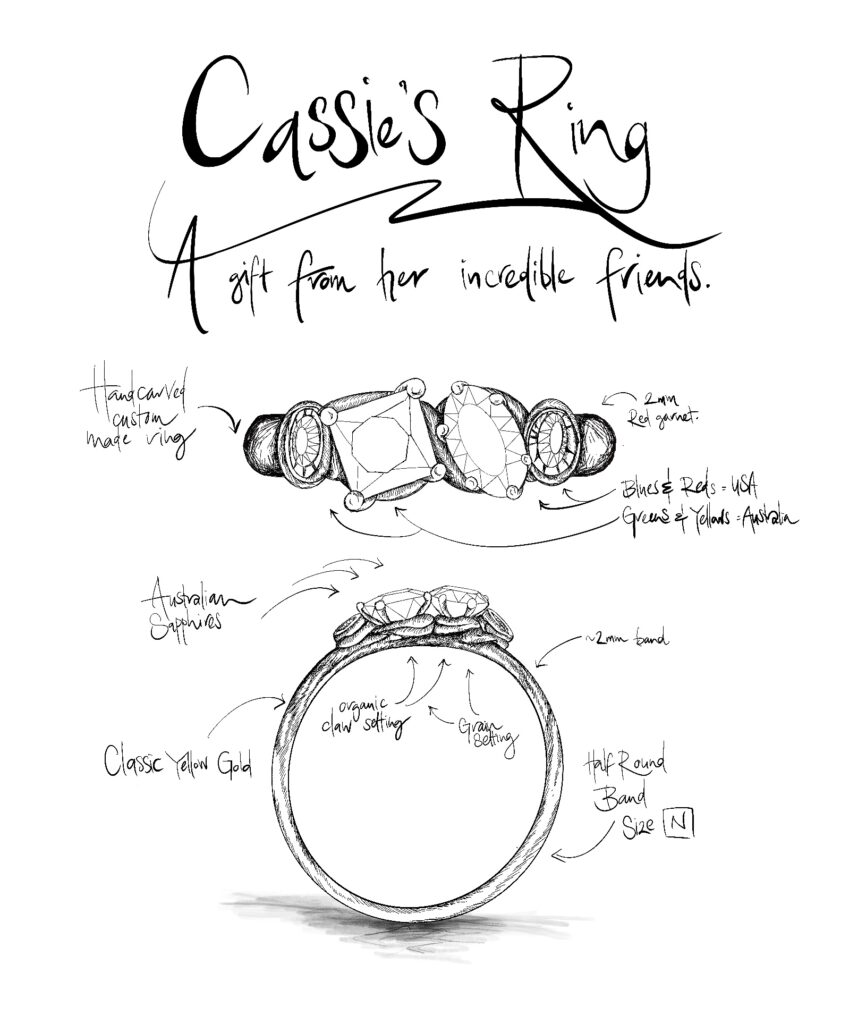 Hand sketched ring design by Coral Covey jewellery