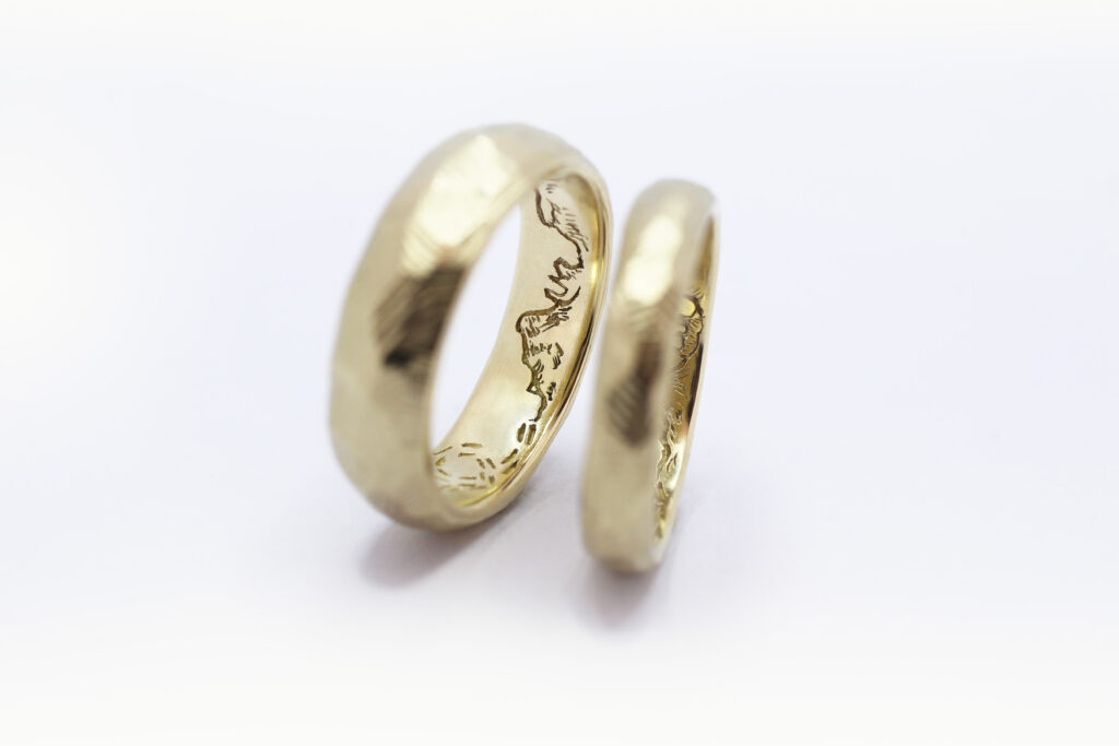 A uniquely engraved wedding bands by Coral Covey Jewellery