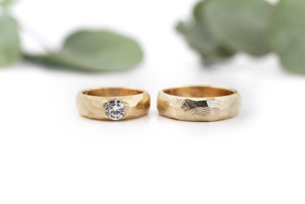 two custom designed wedding rings using heirloom diamonds by Coral Covey Jewellery